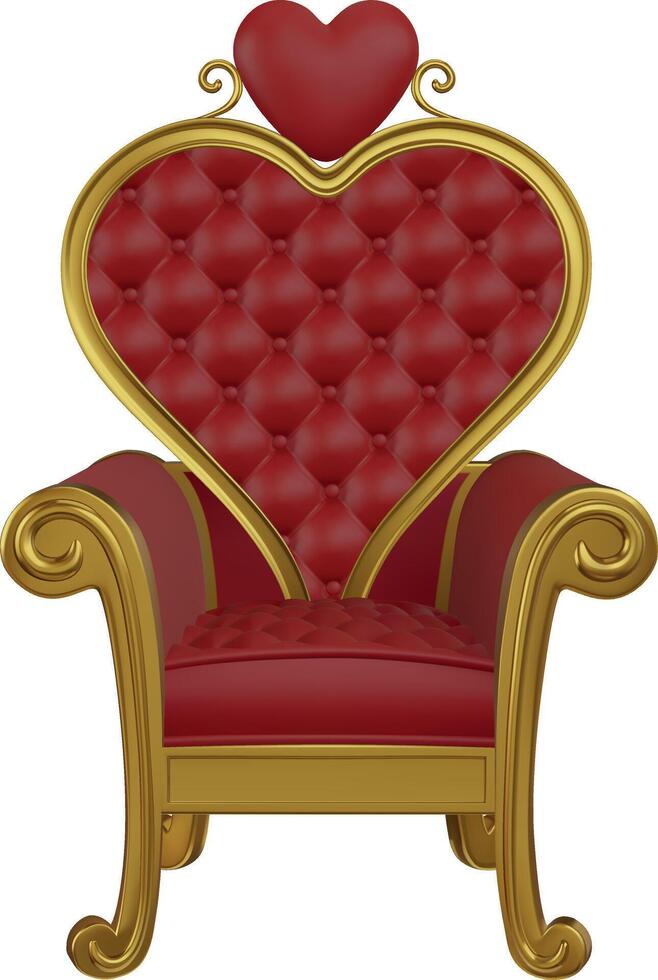 isolated heart shaped throne realistic illustration. gold and red 3d throne front view vector