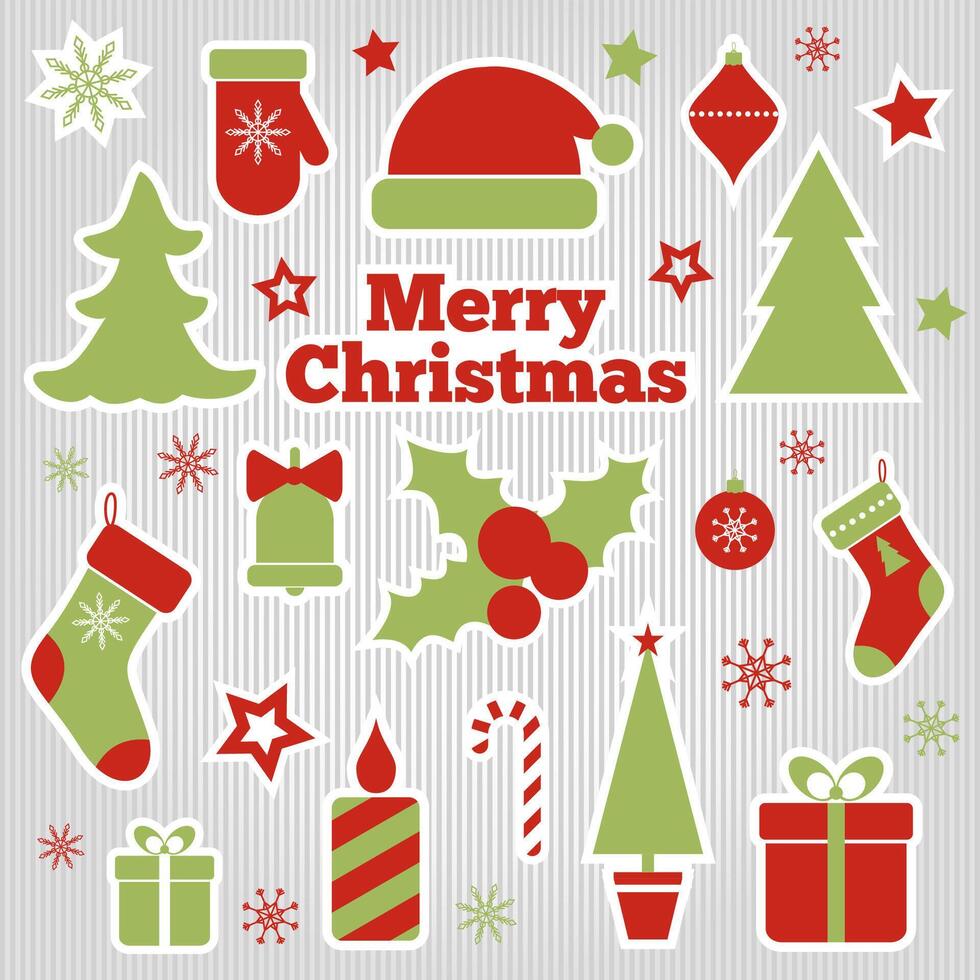 set of Christmas festive stickers, badges vector
