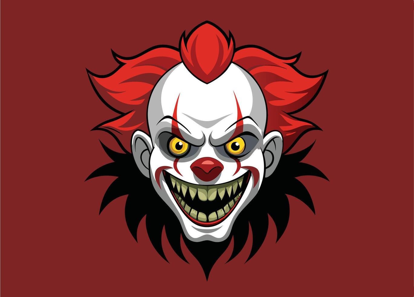 A scary clown head with red hair and teeth vector