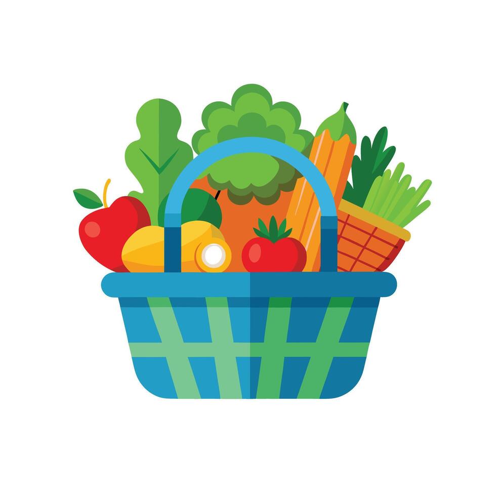A basket full of vegetables and fruits vector