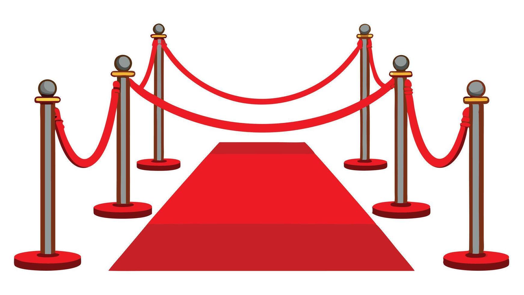 Red carpet with rope barriers and stanchions vector