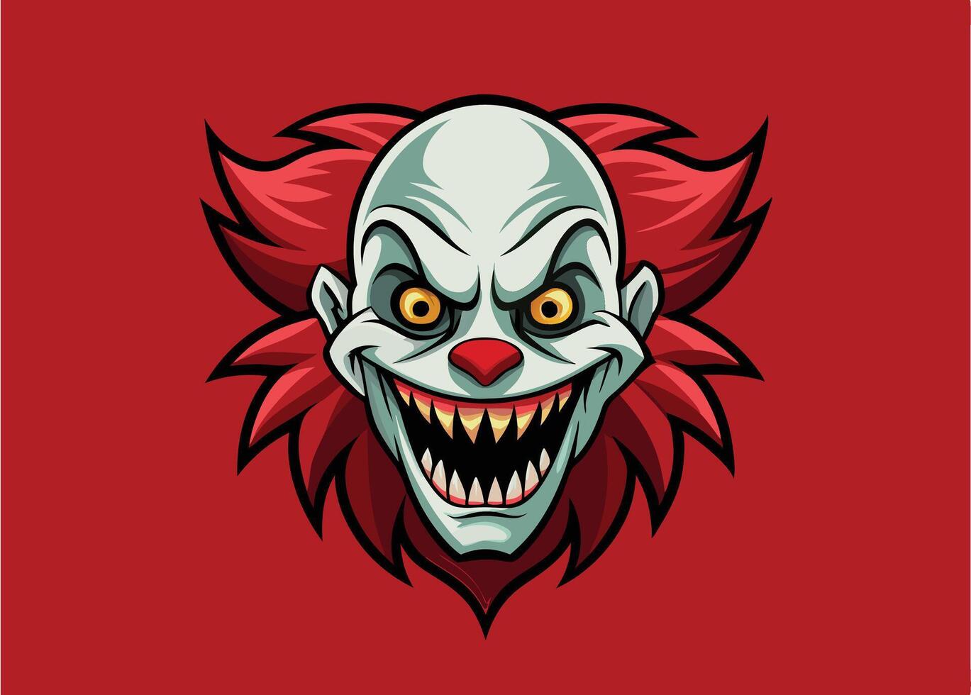 A scary clown head with red hair and teeth vector