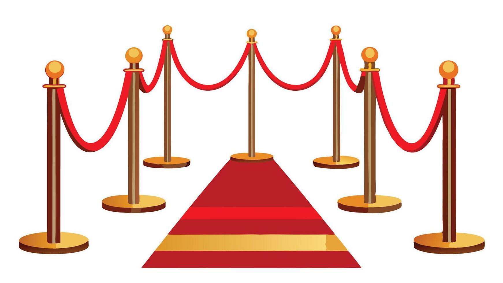 Red carpet with rope barriers and stanchions vector