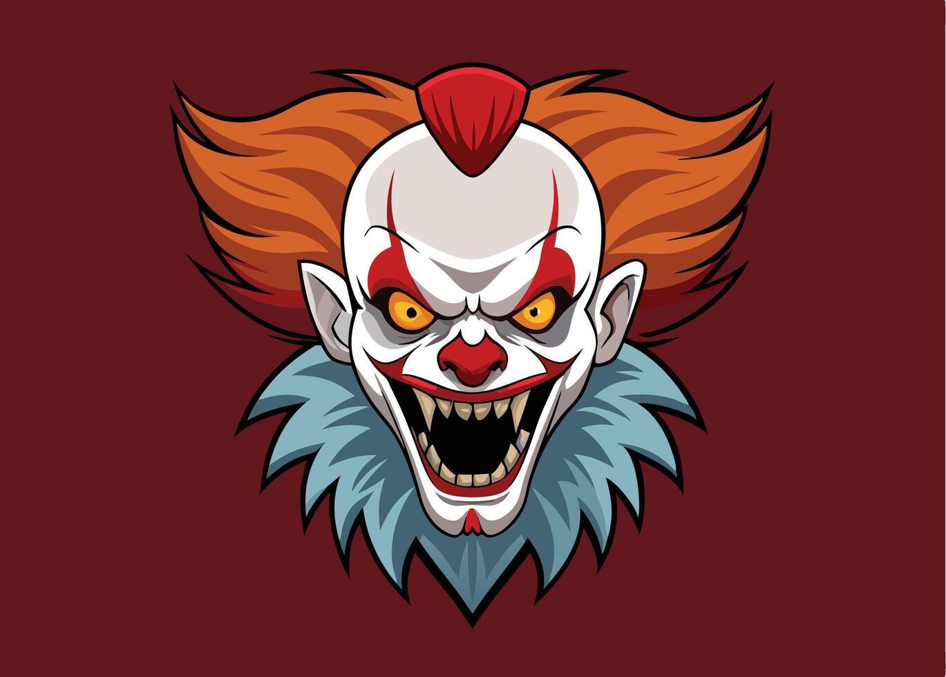 The evil clown head with red hair and red eyes vector
