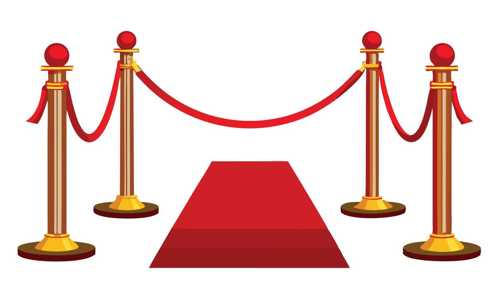 Red carpet and stanchions with ropes and poles vector
