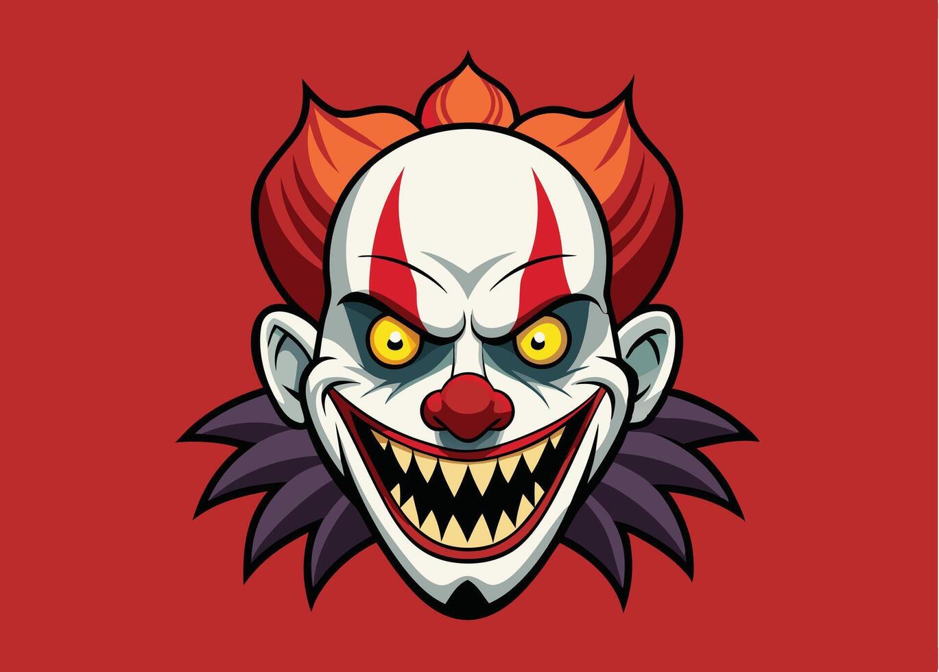 A cartoon scary clown head with red hair vector