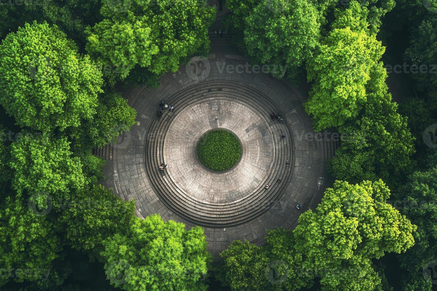 Aerial view of circular park with trees. photo