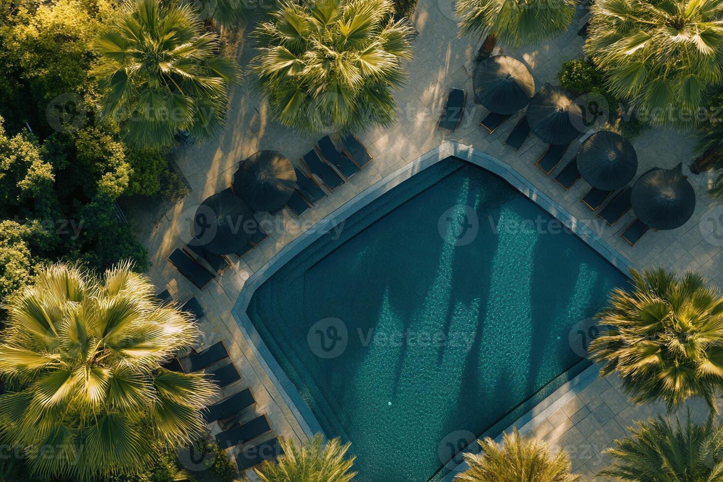 Aerial view of a tropical resort pool. photo