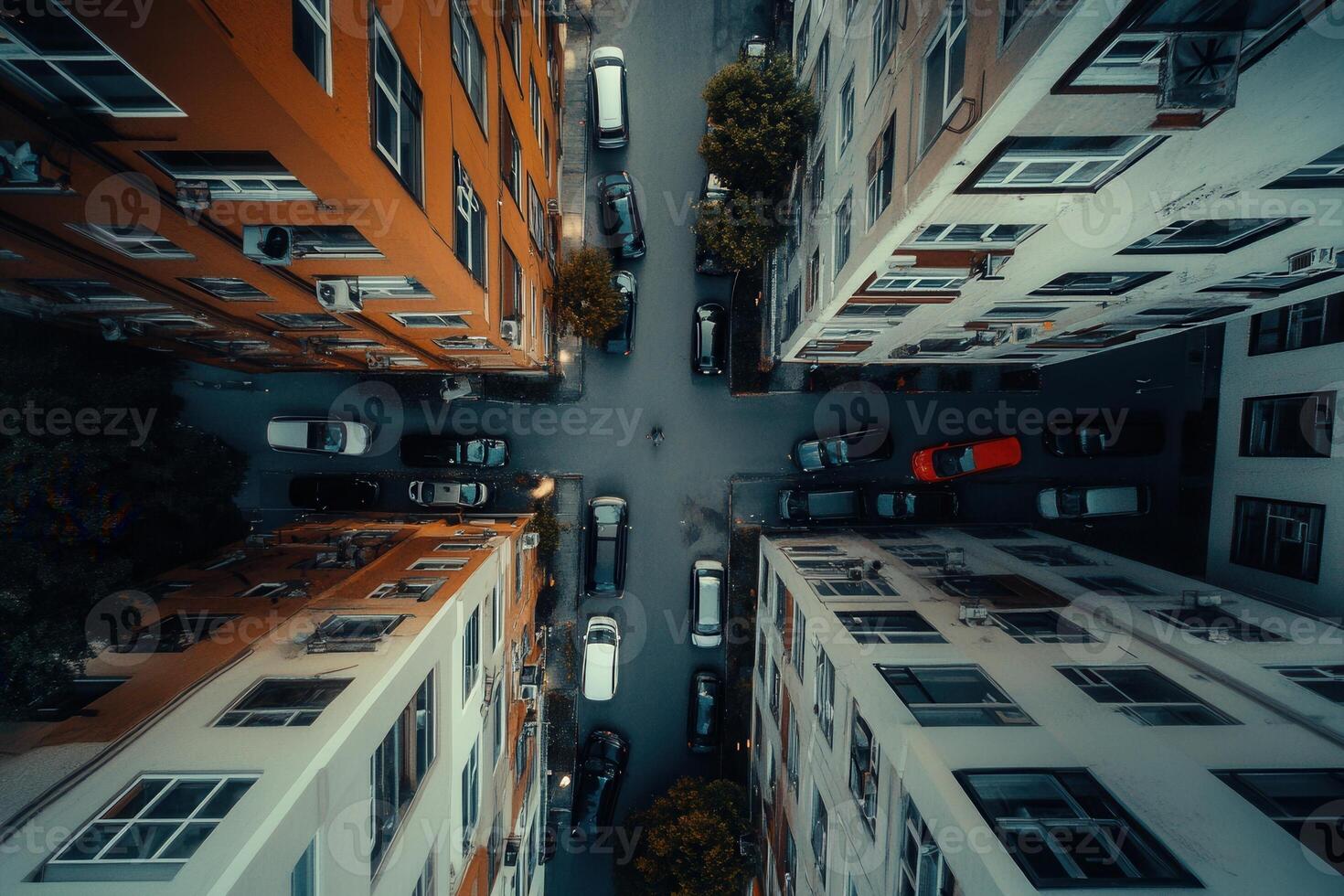 Aerial view of city intersection. photo