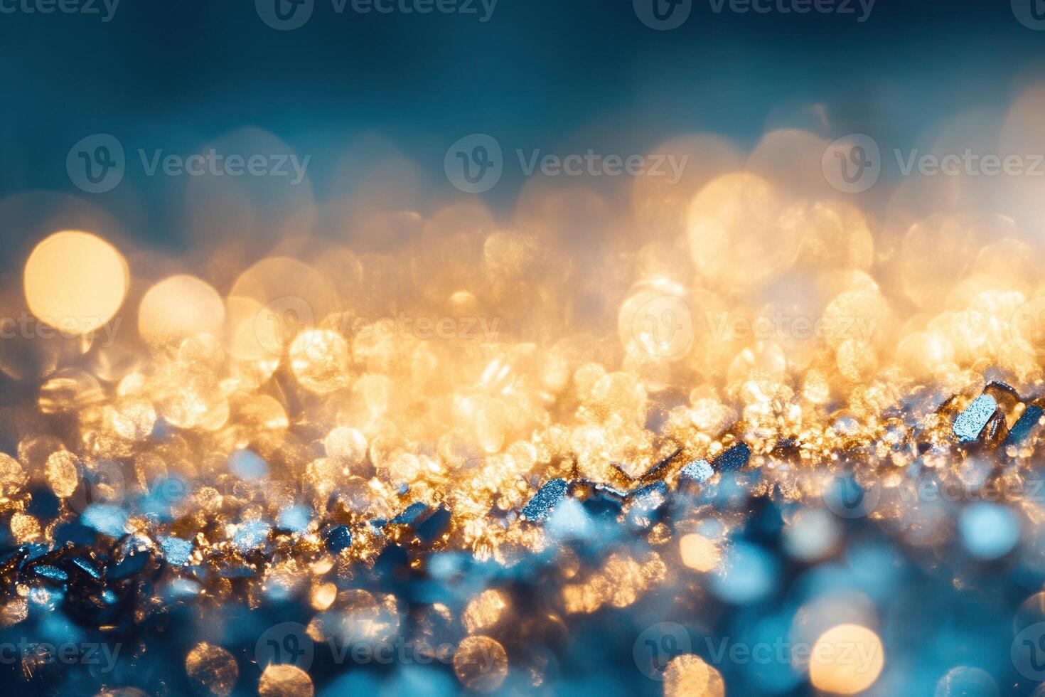 Abstract gold and blue glitter bokeh background. photo