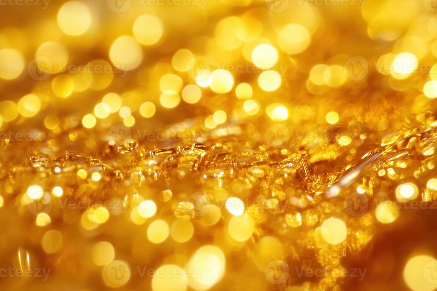 Abstract gold bokeh background with blurred lights and shiny texture. photo