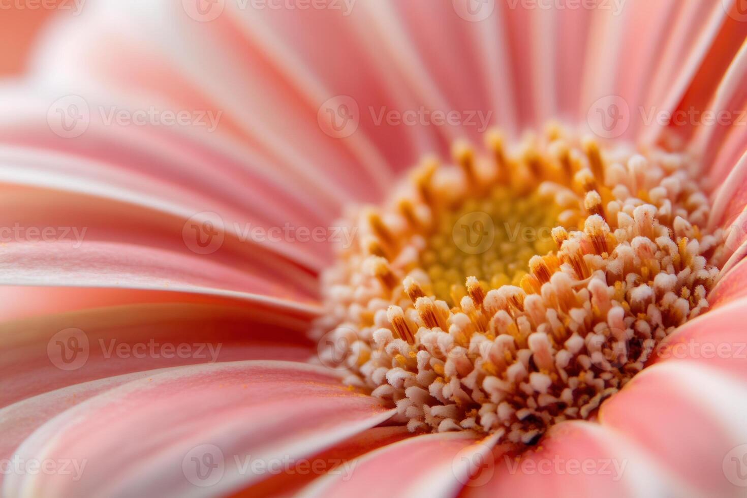 Close-up of a pink gerbera daisy's center and petals. photo