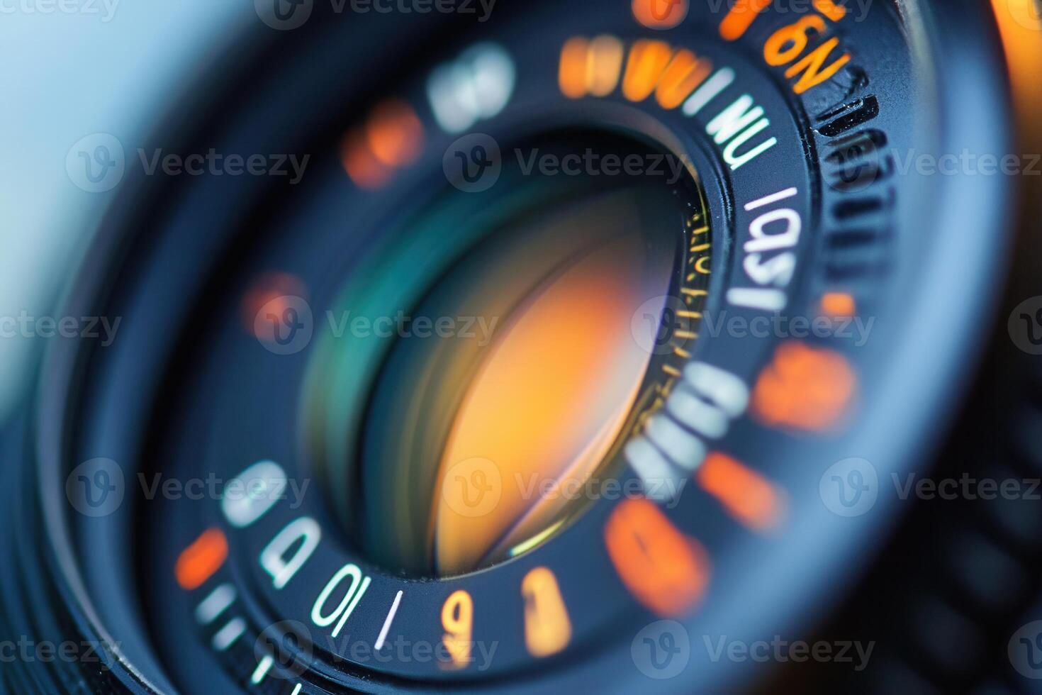 Close-up of a camera lens aperture with shallow depth of field. photo
