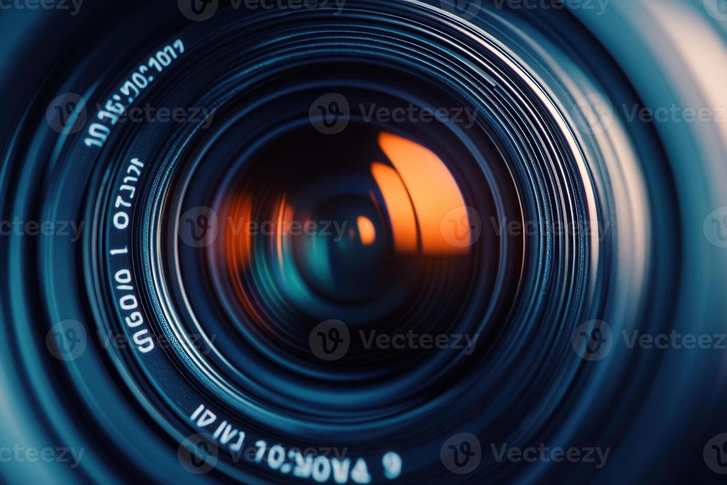 Close-up of a camera lens showing intricate details and shallow depth of field. photo