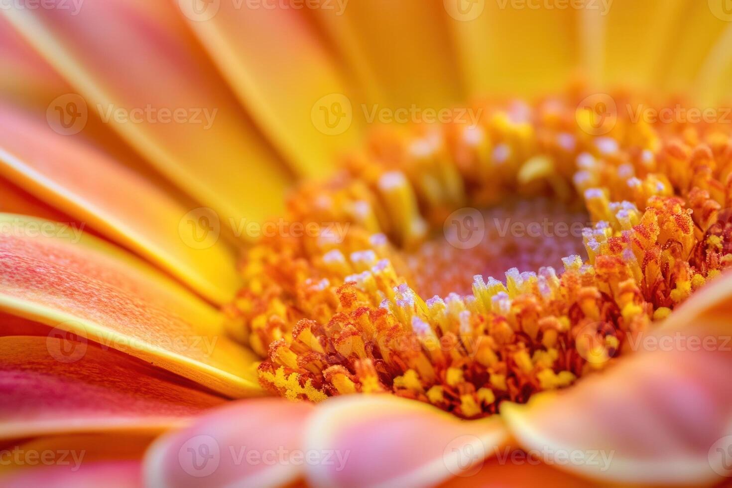 Close-up of an orange gerbera daisy, showcasing intricate details of petals, stamen, and pistil. photo