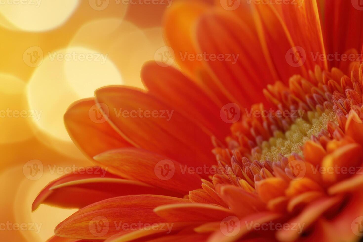 Close-up of a vibrant orange gerbera daisy against a soft, blurred bokeh background. photo