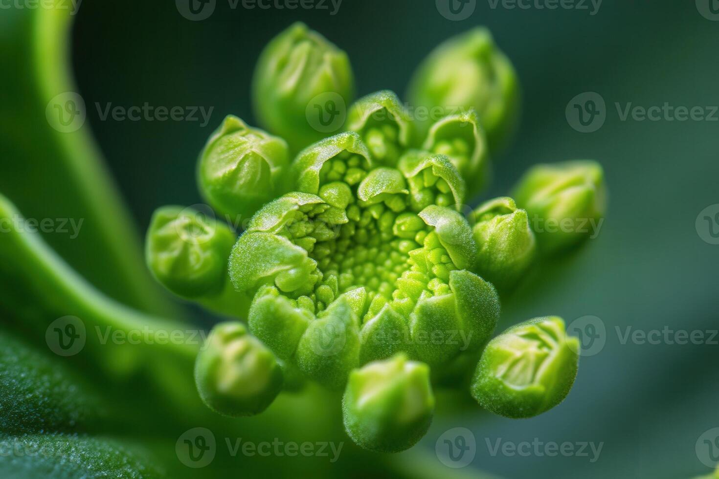 Close-up of a vibrant green unopened flower bud, showcasing intricate details and texture. photo