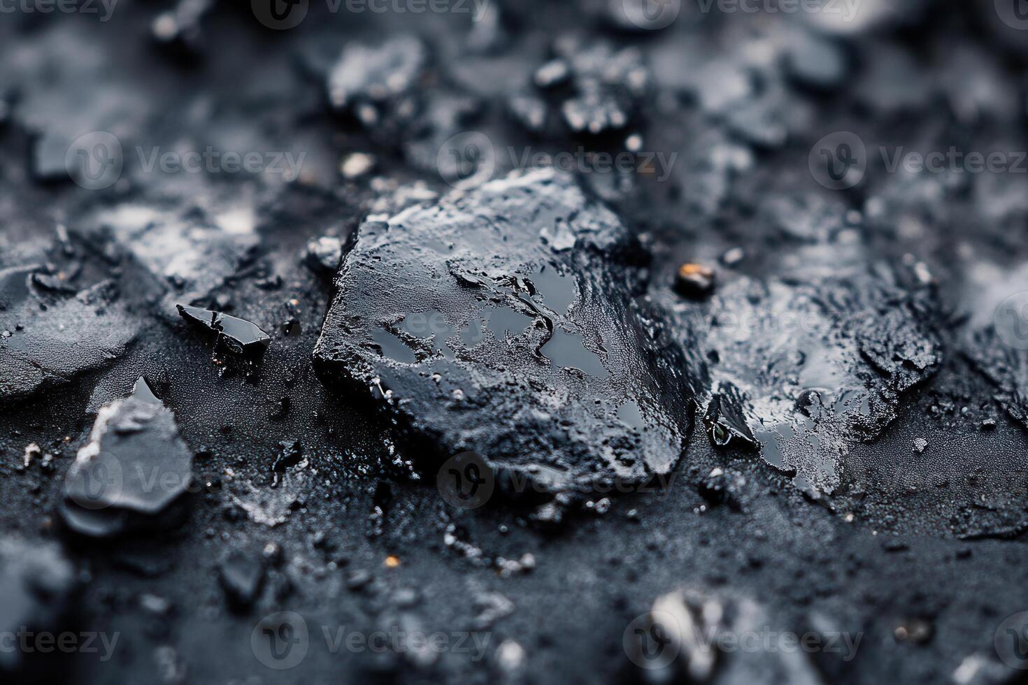 Close-up of dark, oily rocks on a beach. photo