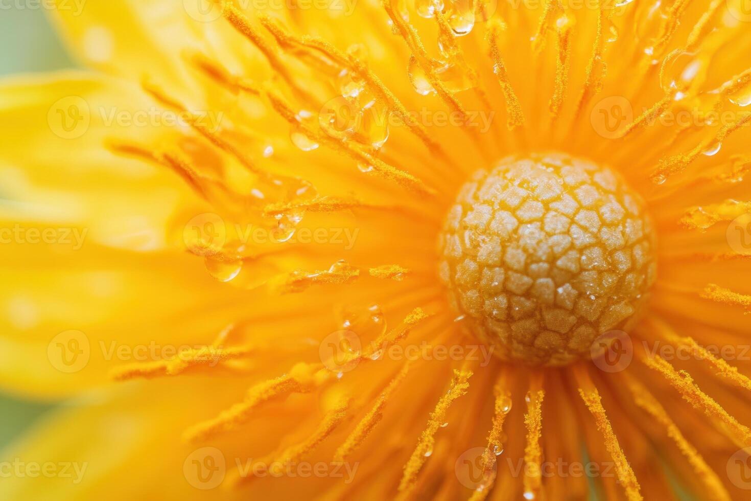 Close-up of a vibrant yellow flower with water droplets. photo
