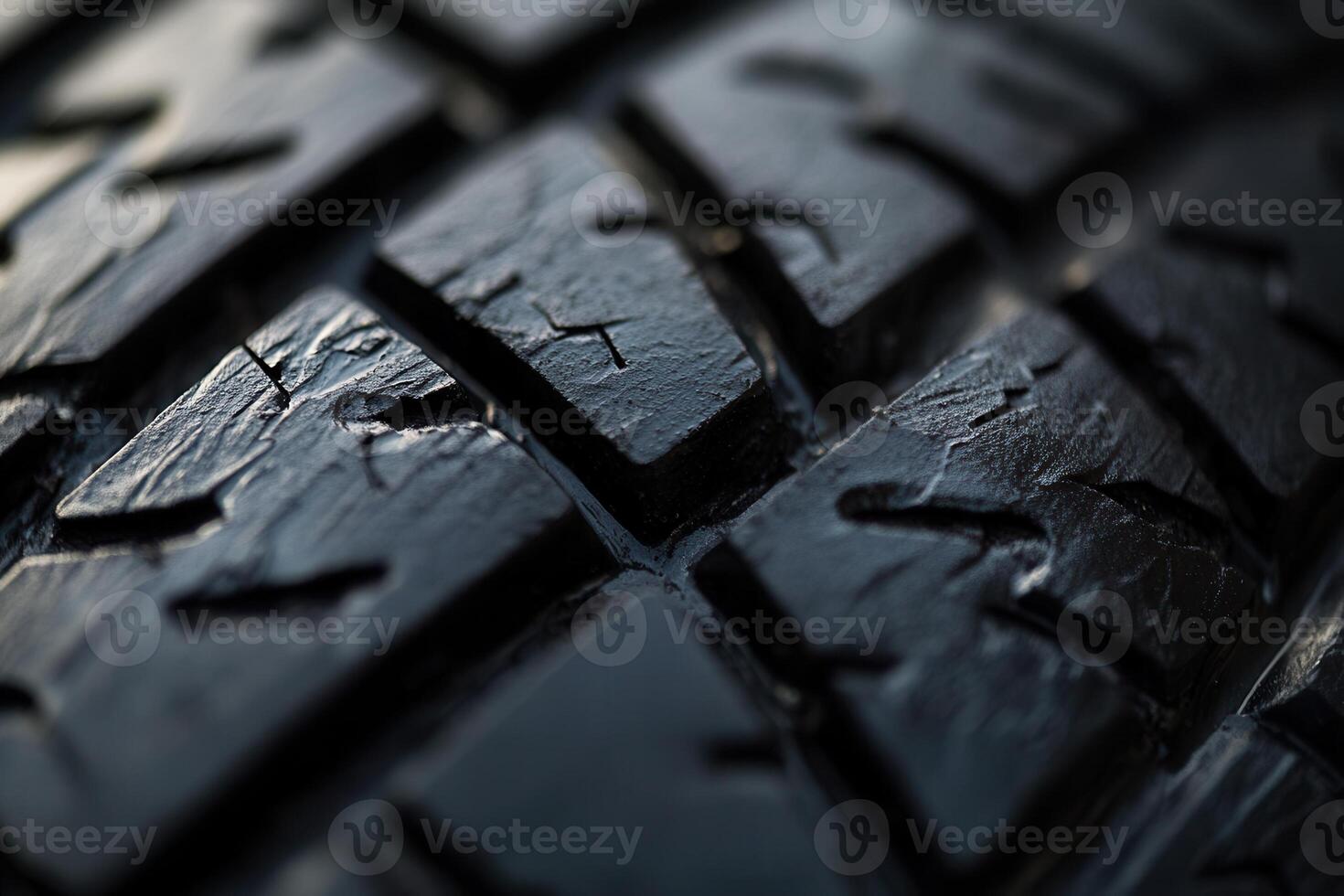 Close-up of worn tire tread, showing texture and cracks. photo