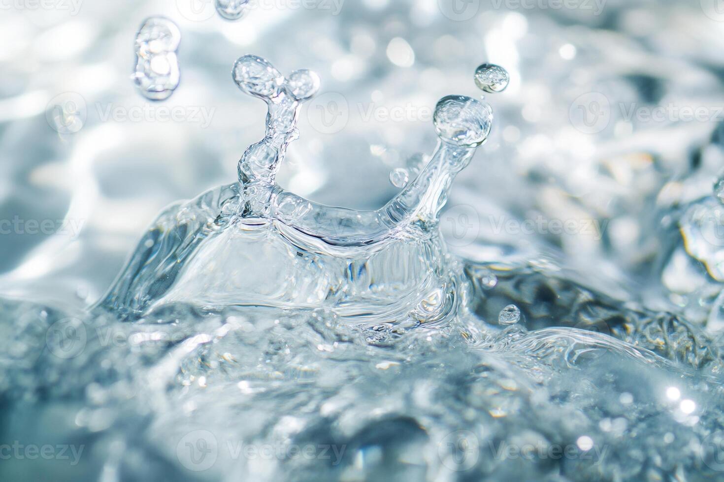 Close-up of water droplets splashing, creating dynamic texture and movement. photo