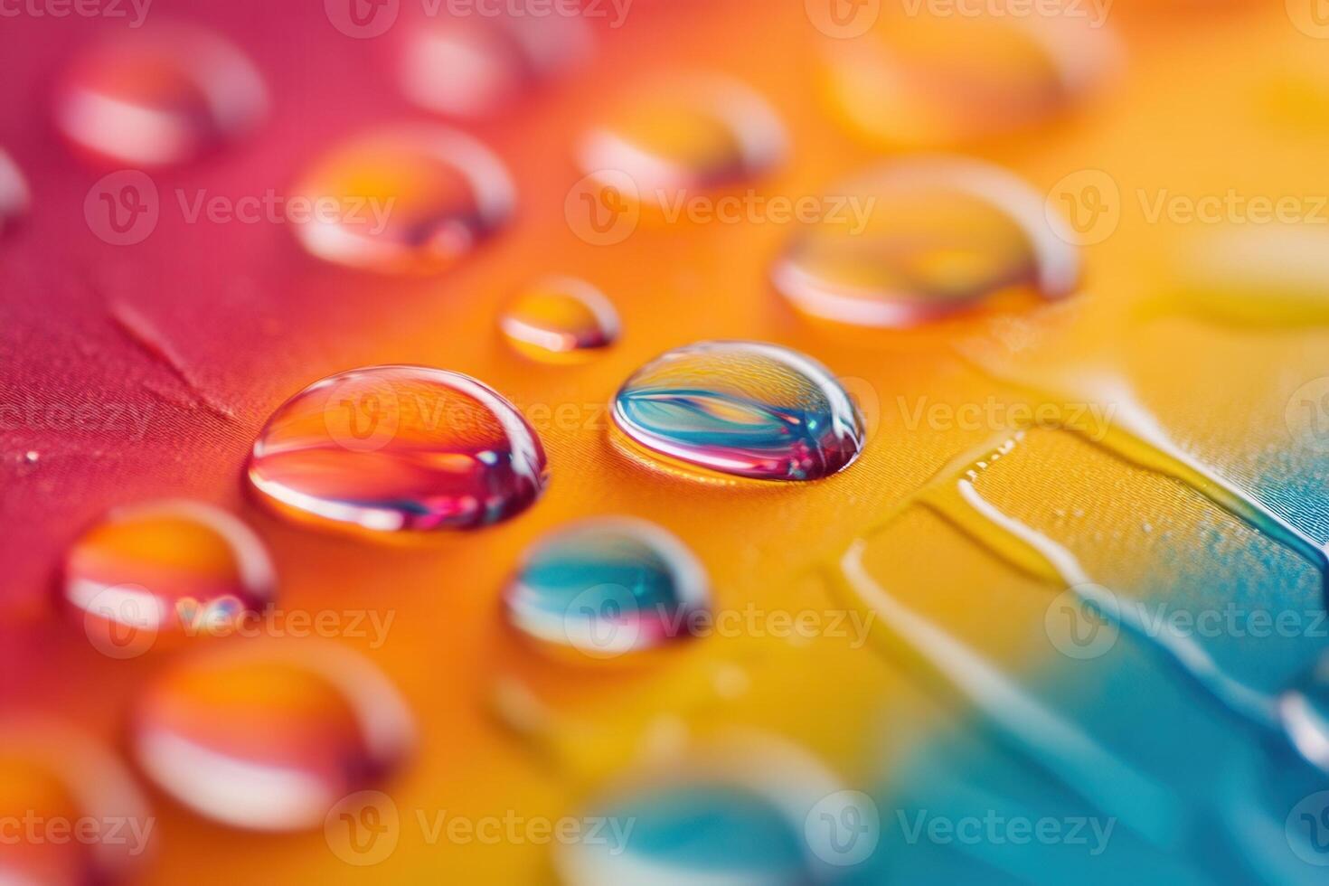 Colorful water droplets on vibrant surface. photo