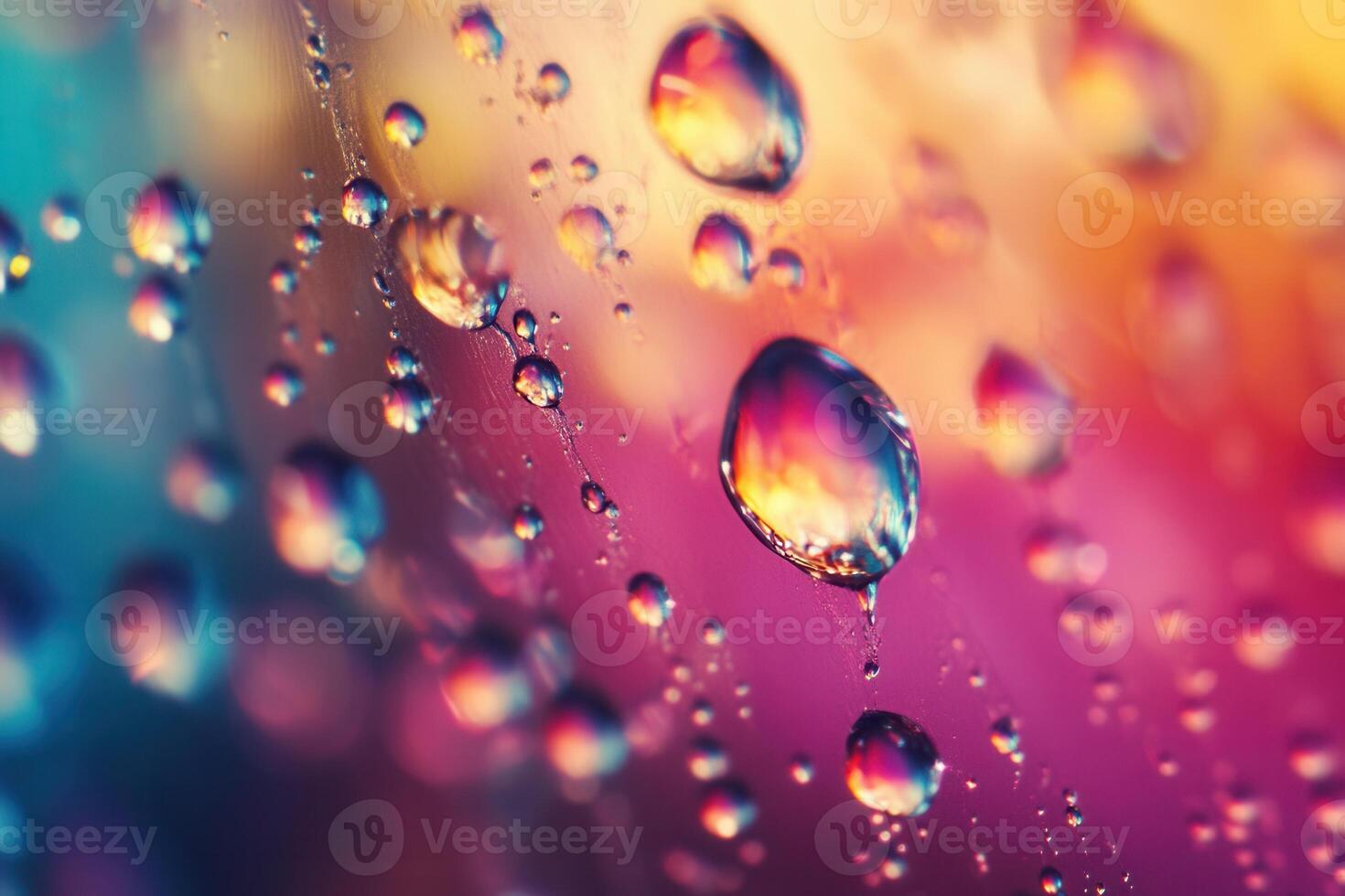 Colorful dew drops on spiderweb, macro photography. photo