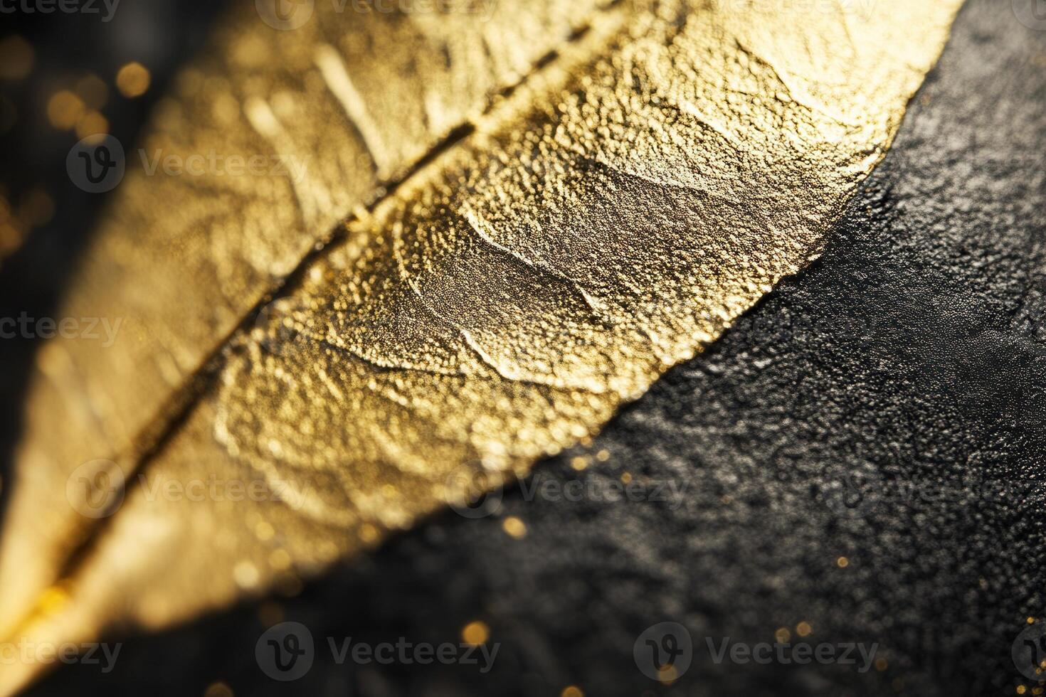 Gold leaf on black textured background. photo