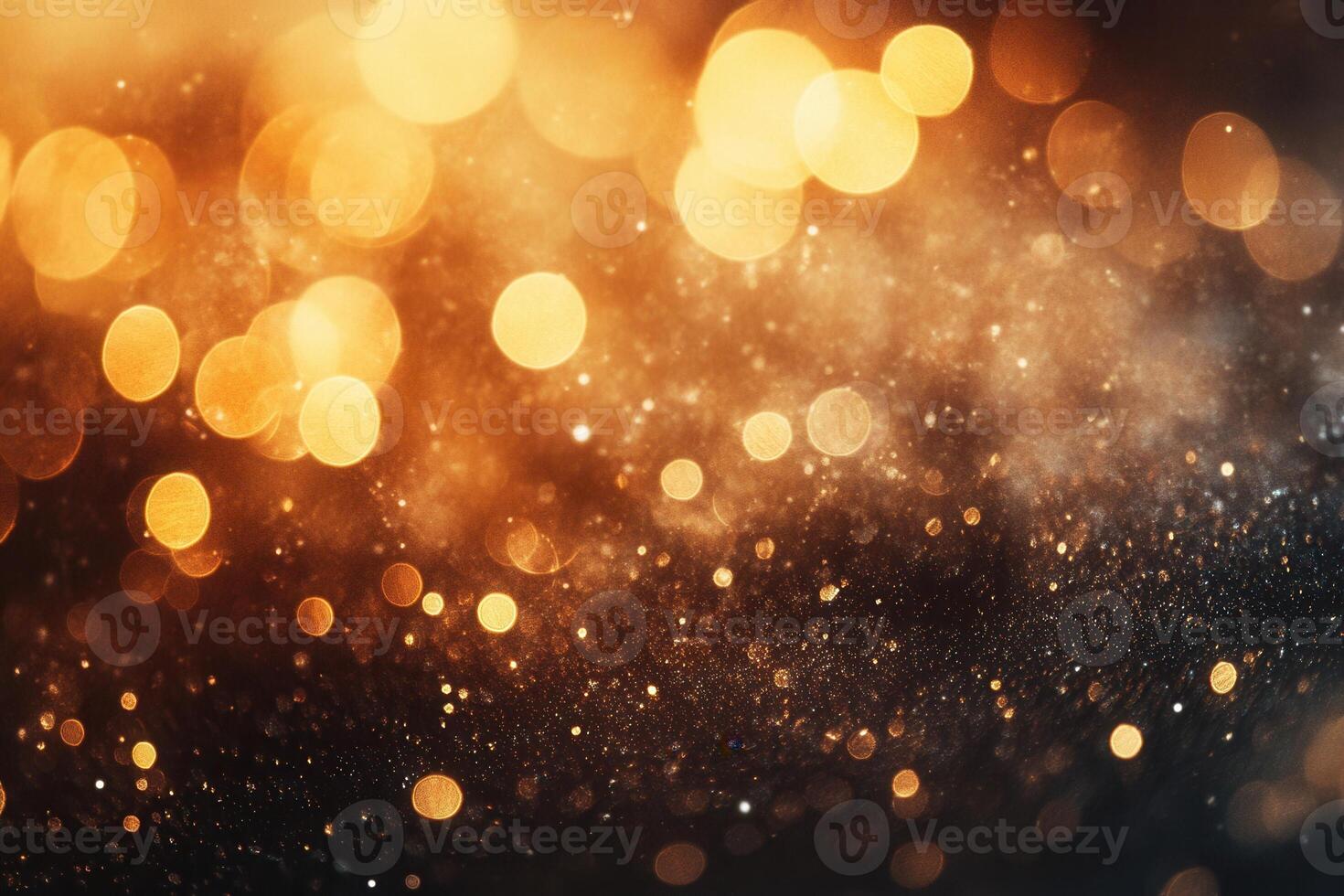 Golden bokeh lights and sparkles on dark background. photo