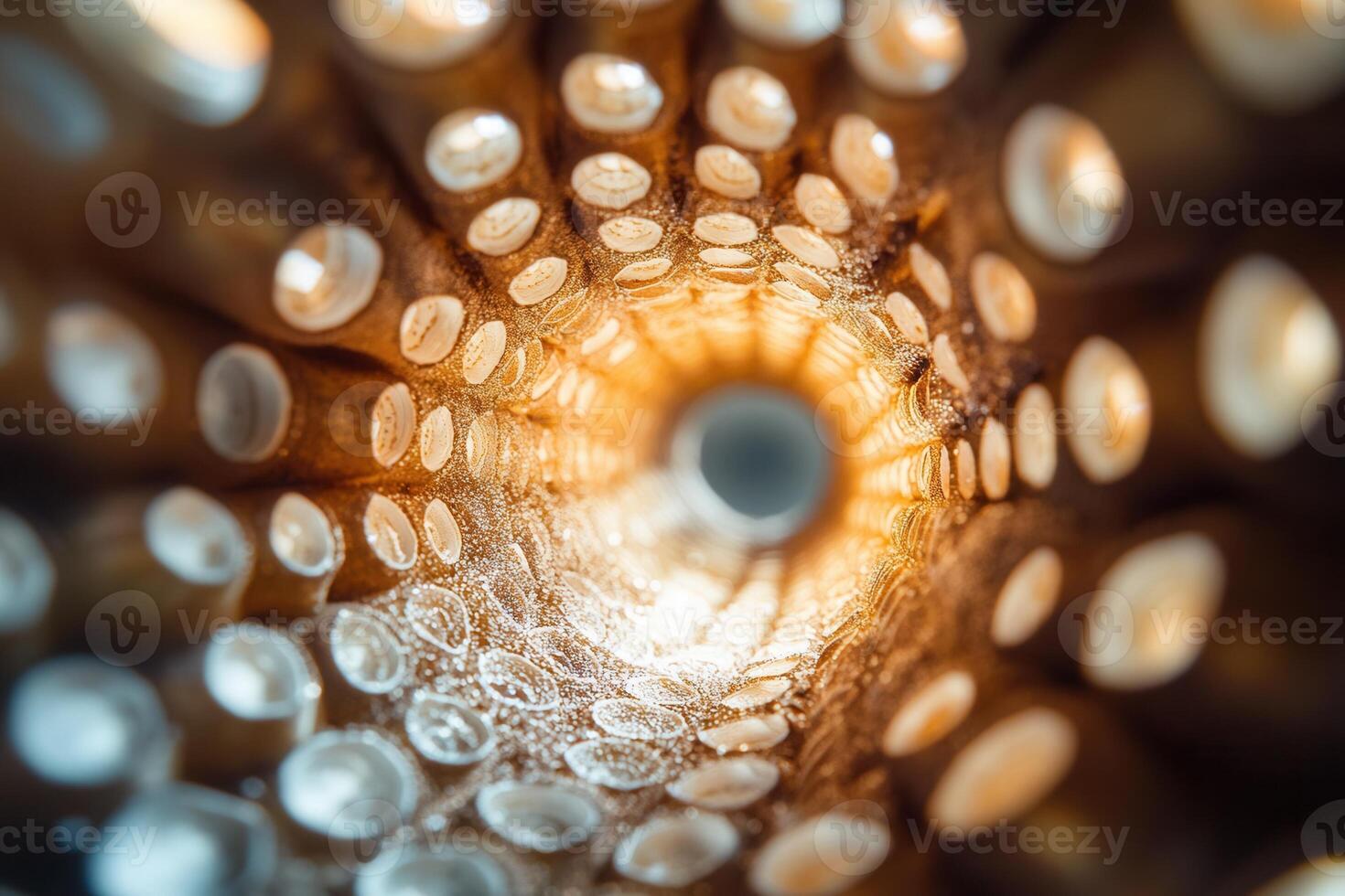 Intricate spiral pattern inside a hollow object, showing texture and light. photo