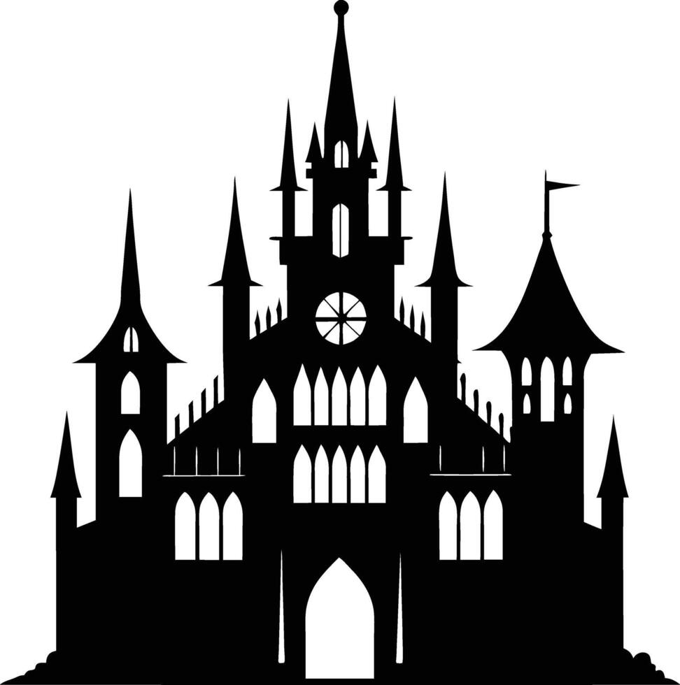 A castle silhouette with a tower and spires vector
