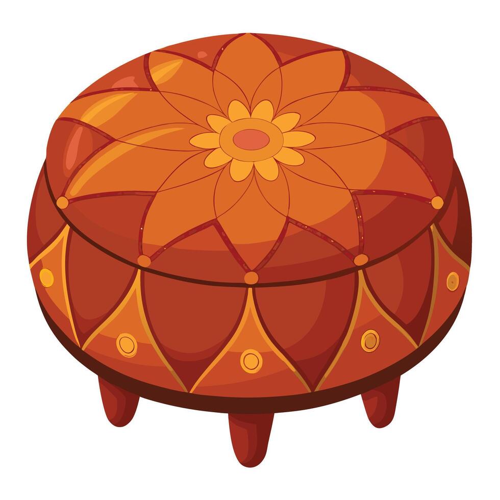 An orange ottoman with a flower design vector