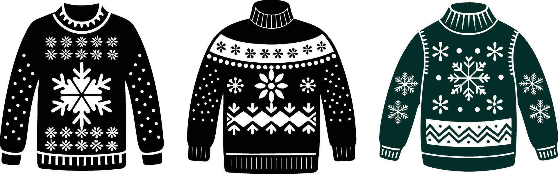 Three different sweaters with snowflakes on them vector