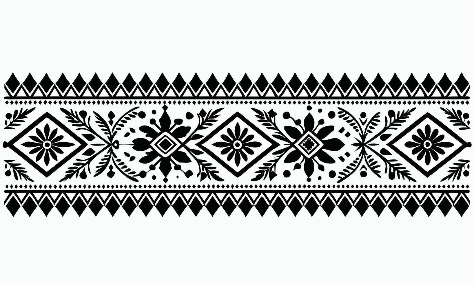 A black and white ethnic pattern with flowers vector