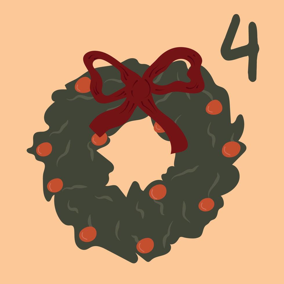 Advent-Christmas calendar, Christmas decorated wreath. a greeting card for printing. illustration vector