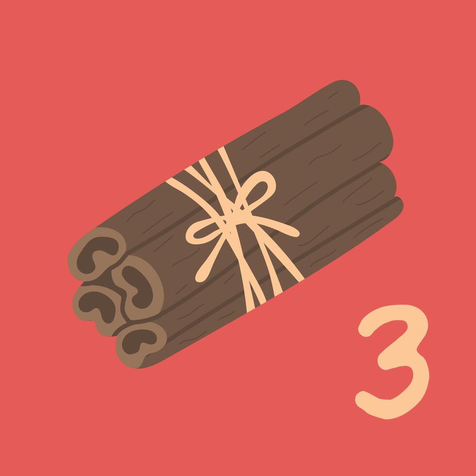 Advent-Christmas calendar. Christmas cinnamon. A greeting card for printing. Illustration vector