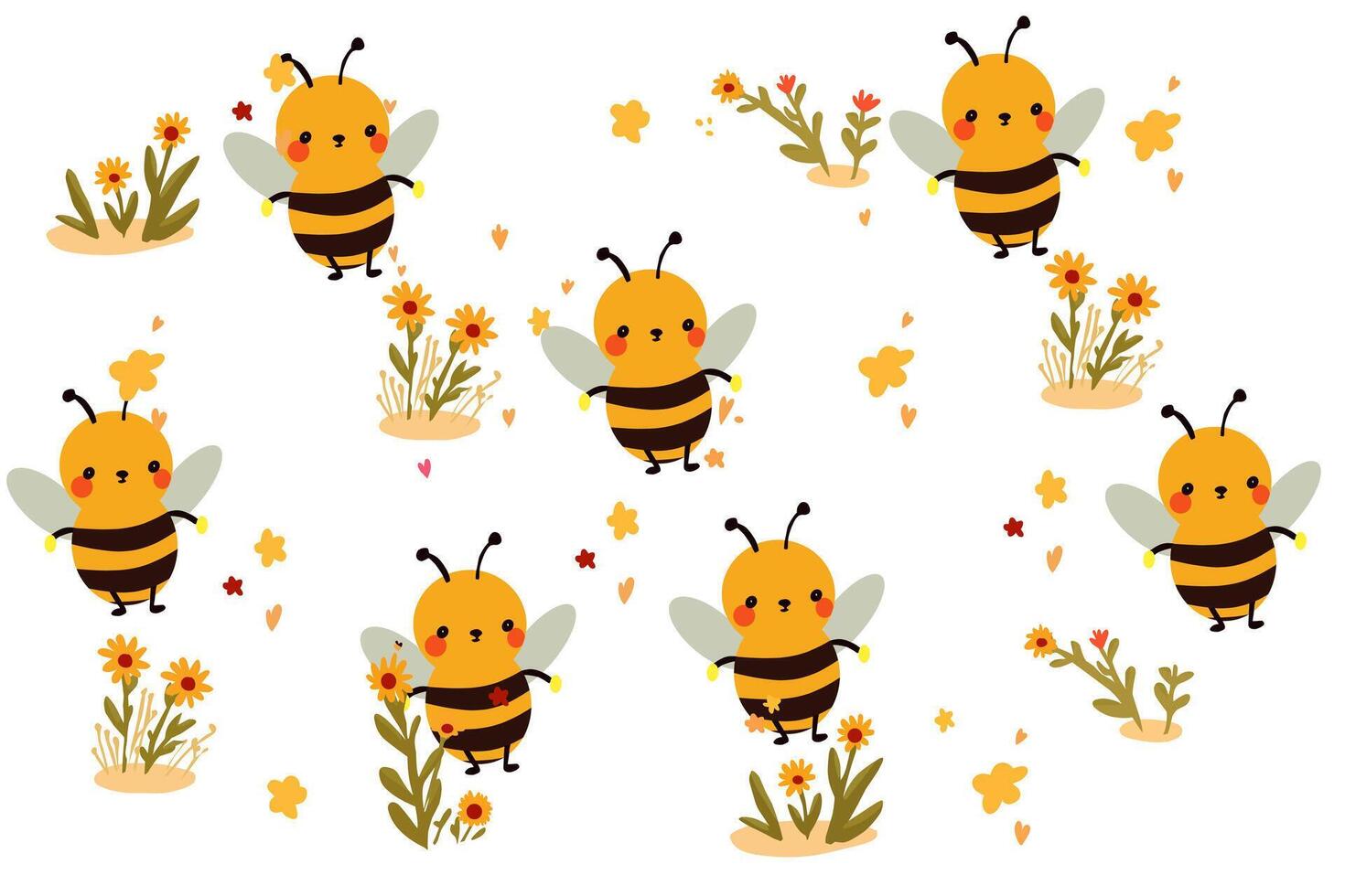 bee wallpaper with flowers and bees vector