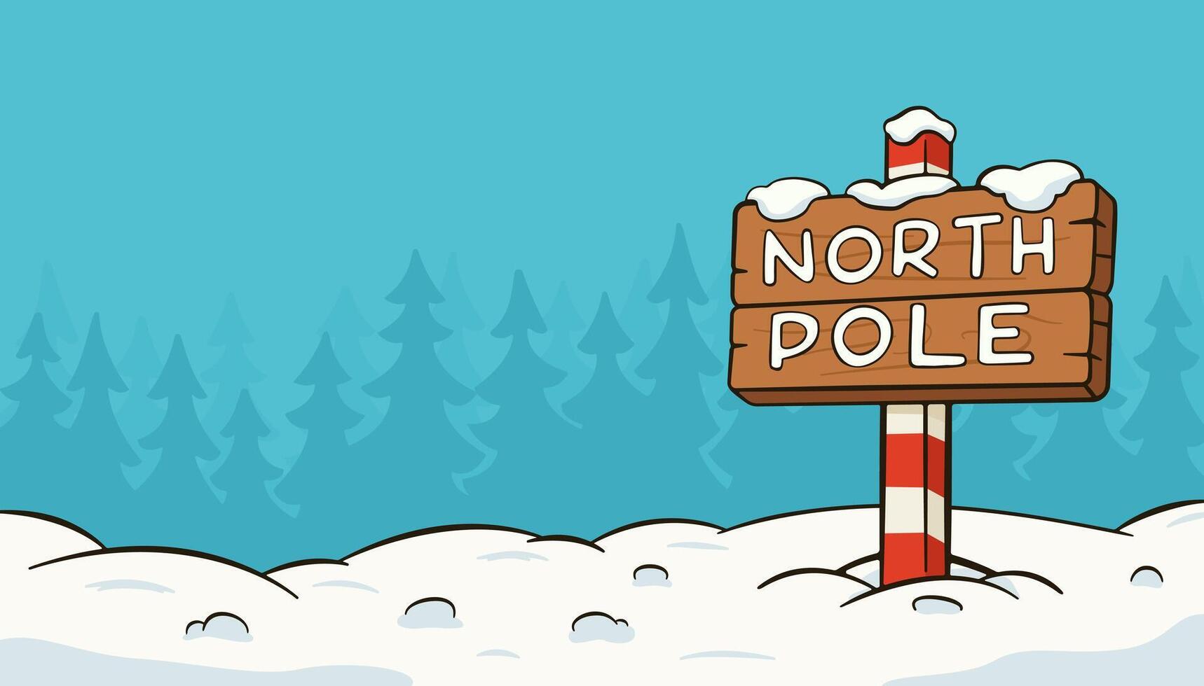Christmas background with a wooden sign. Cartoon illustration vector