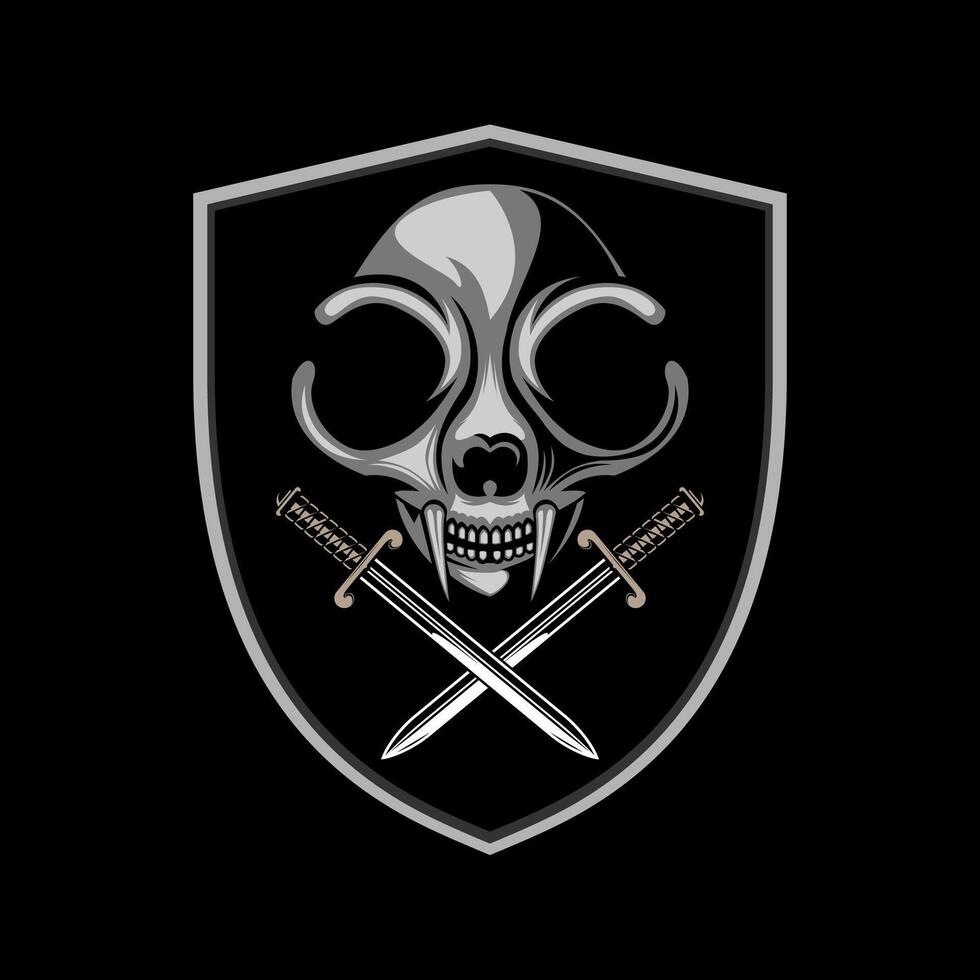 Military Skull With Combat Knife, Skull With Crossed Dagger. Logo Design Template vector