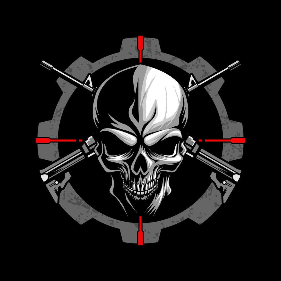 skull and two crossed assault rifles on a Black background illustration vector