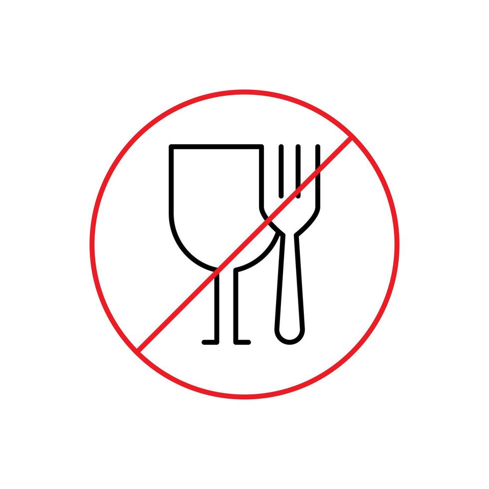 No Food Icon. drinking glass and fork outline vector