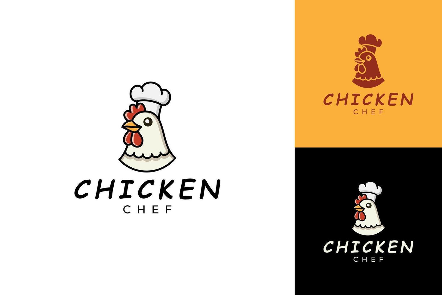 Chicken chef logo design template, chicken and hat chef concept vector