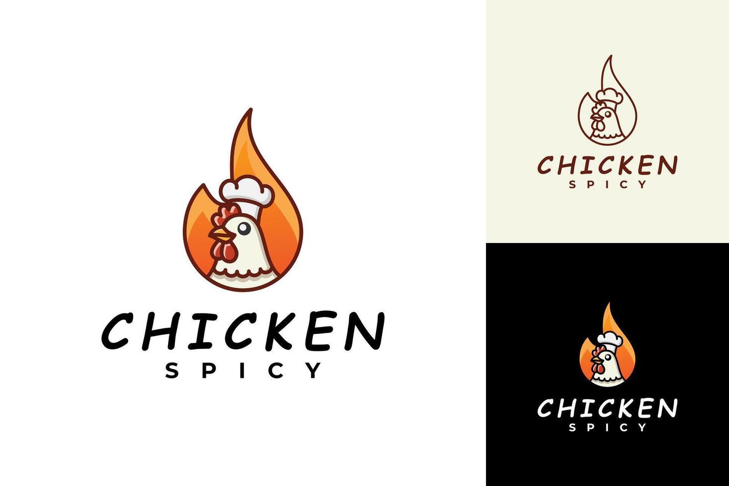 Chicken spicy logo design template, chicken and fire concept vector