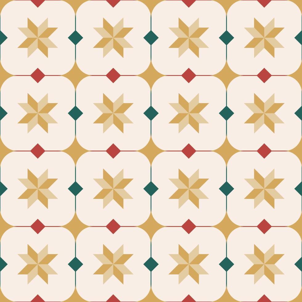 Christmas block star with sparkling and diamonds, seamless pattern for cement tile, wrapping paper, wallpaper and Xmas decoration. vector