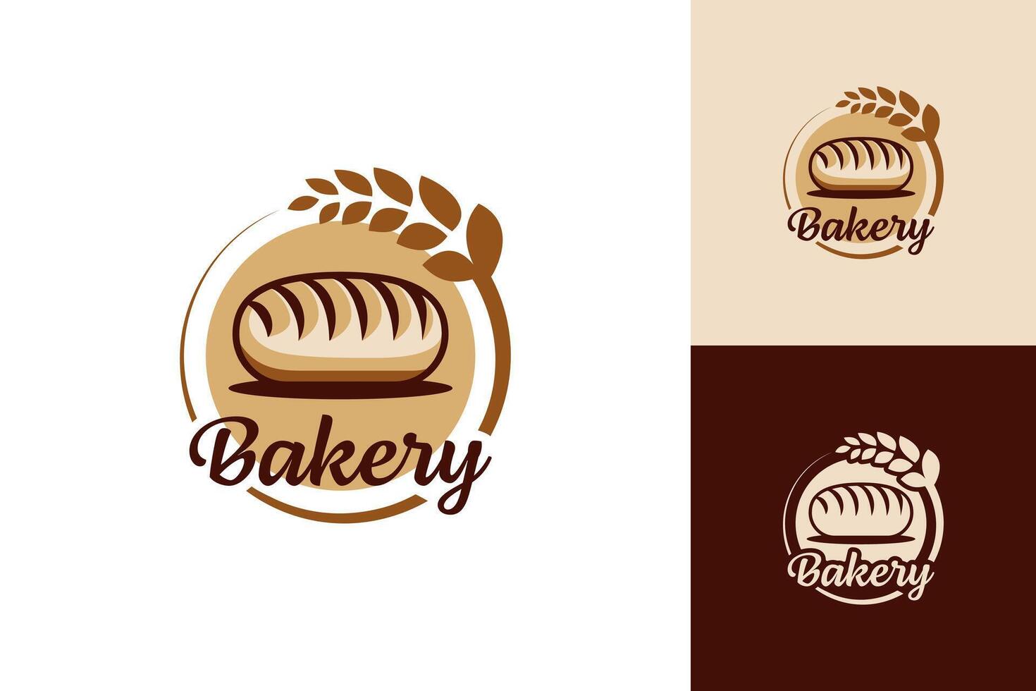 bakery logo with a bread loaf on top of wheat leaves vector