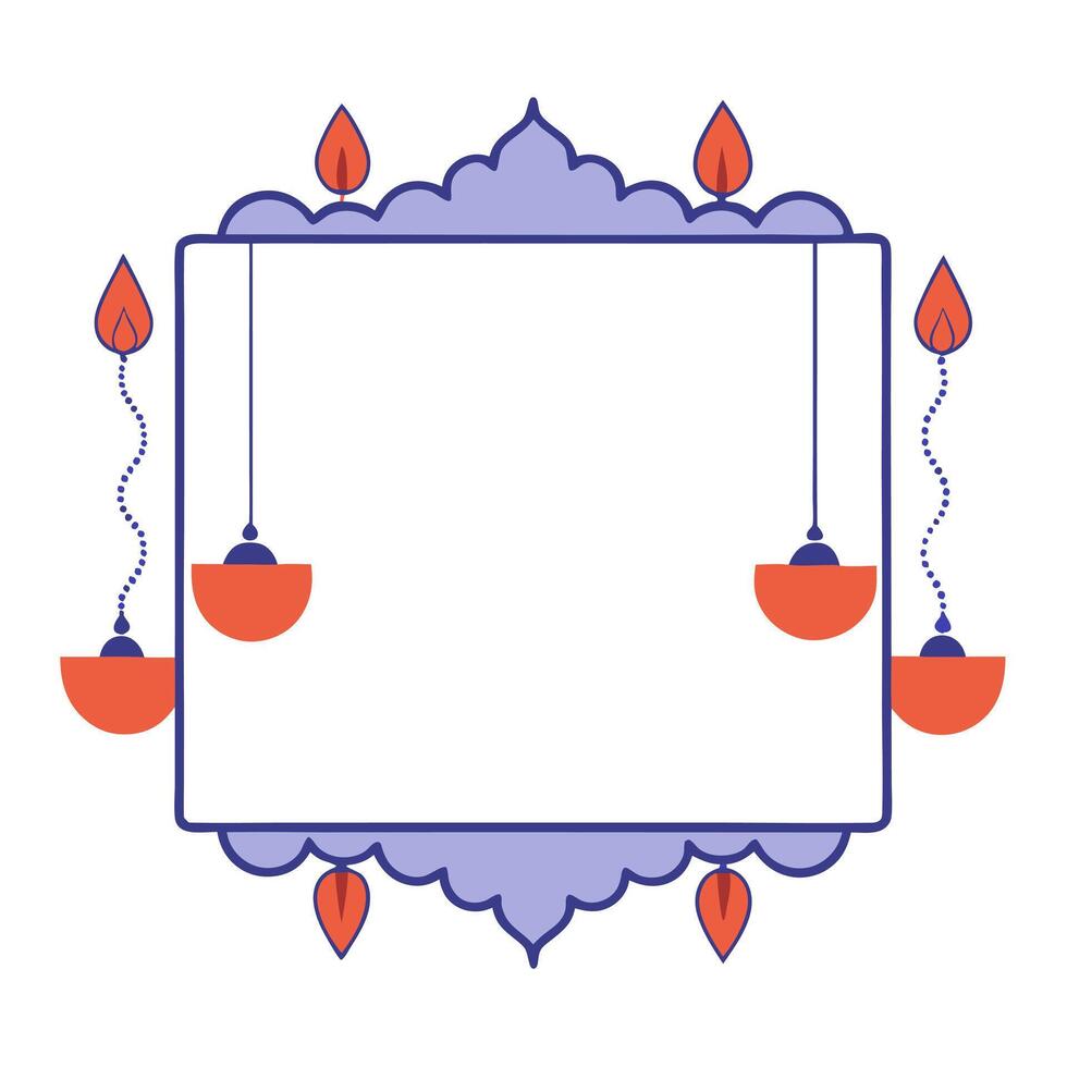 Diwali diyas and hanging bells framing an elegant copy space with Diwali Cheer wording vector