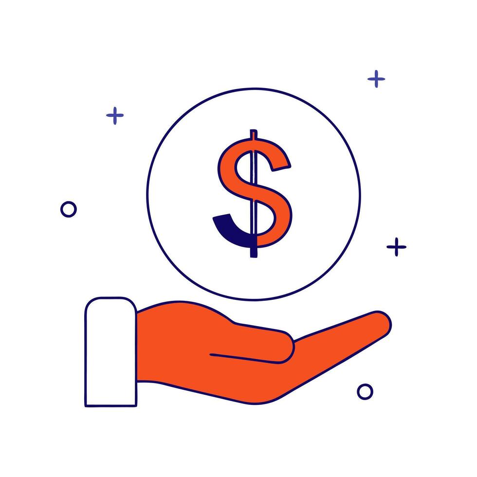 Dollar sign and hand isolated on a white background vector