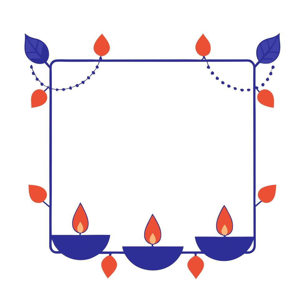 Floating Diwali diyas and floral garlands framing an elegant copy space with Blessed Diwali wording vector