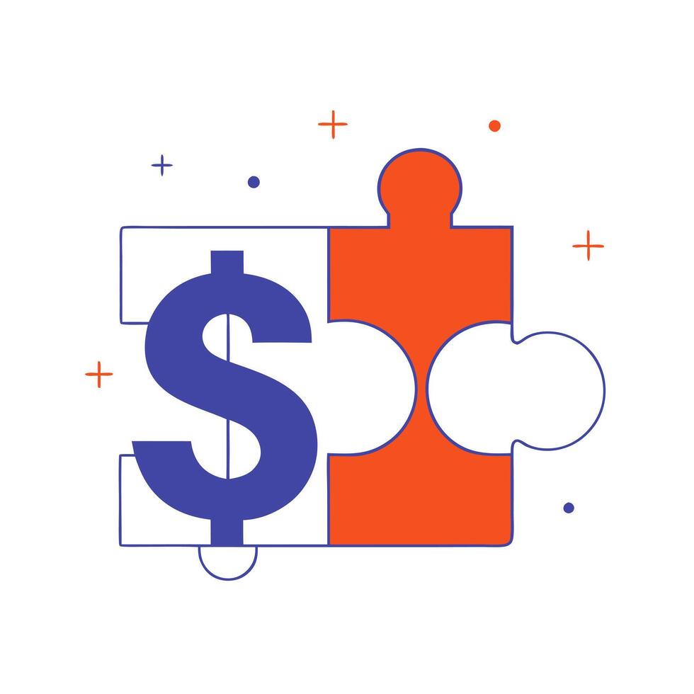 Dollar sign and puzzle piece isolated on a white background vector