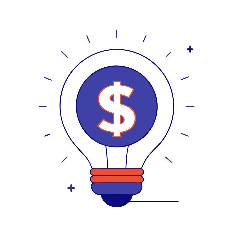 Dollar sign and lightbulb with the word Ideas isolated on a white background vector